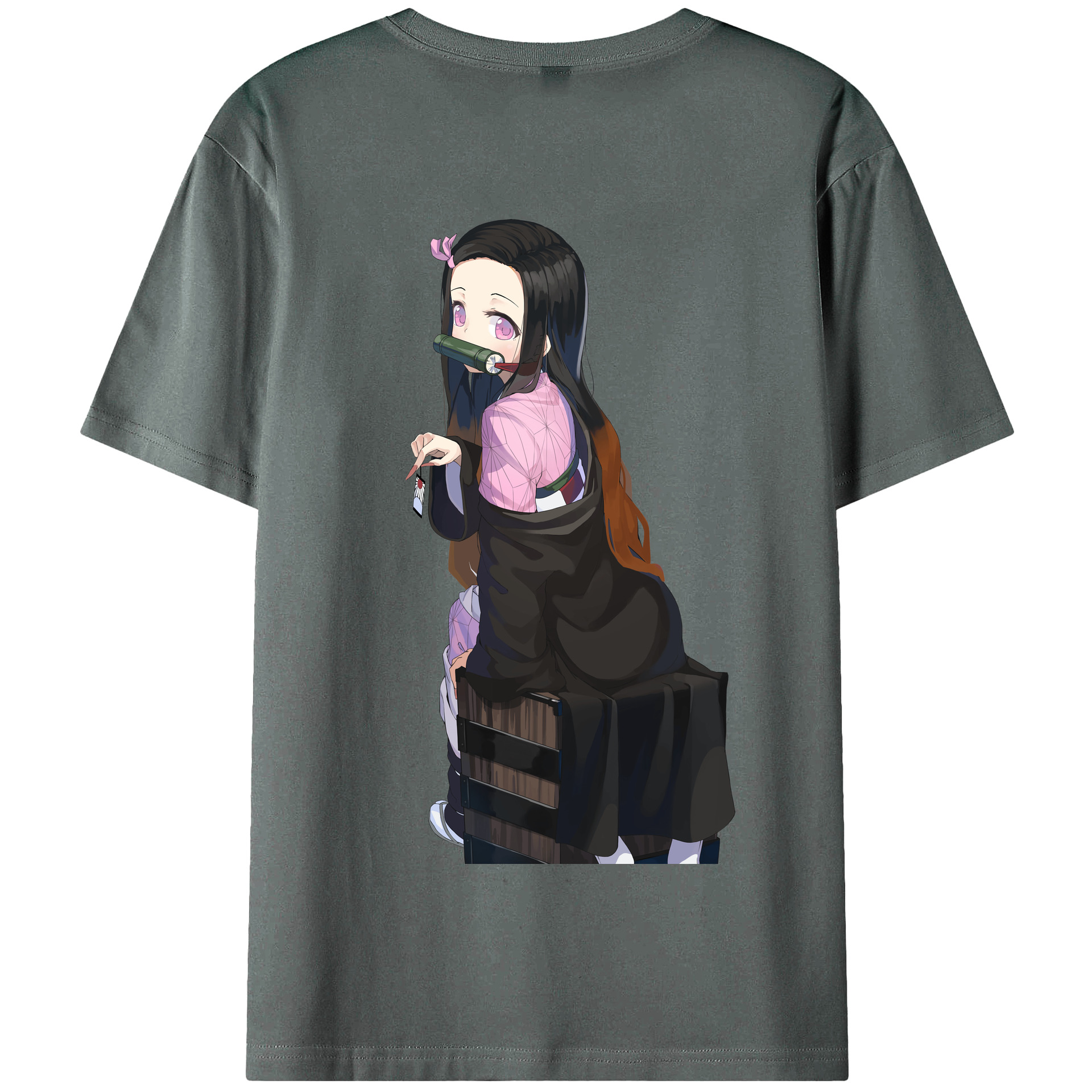 （画像用） 鬼滅の刃（きめつのやいば）竈門 禰󠄀豆子／かまど ねずこ Kamado Nezuko 綿100％半袖Tシャツ（背面プリント）